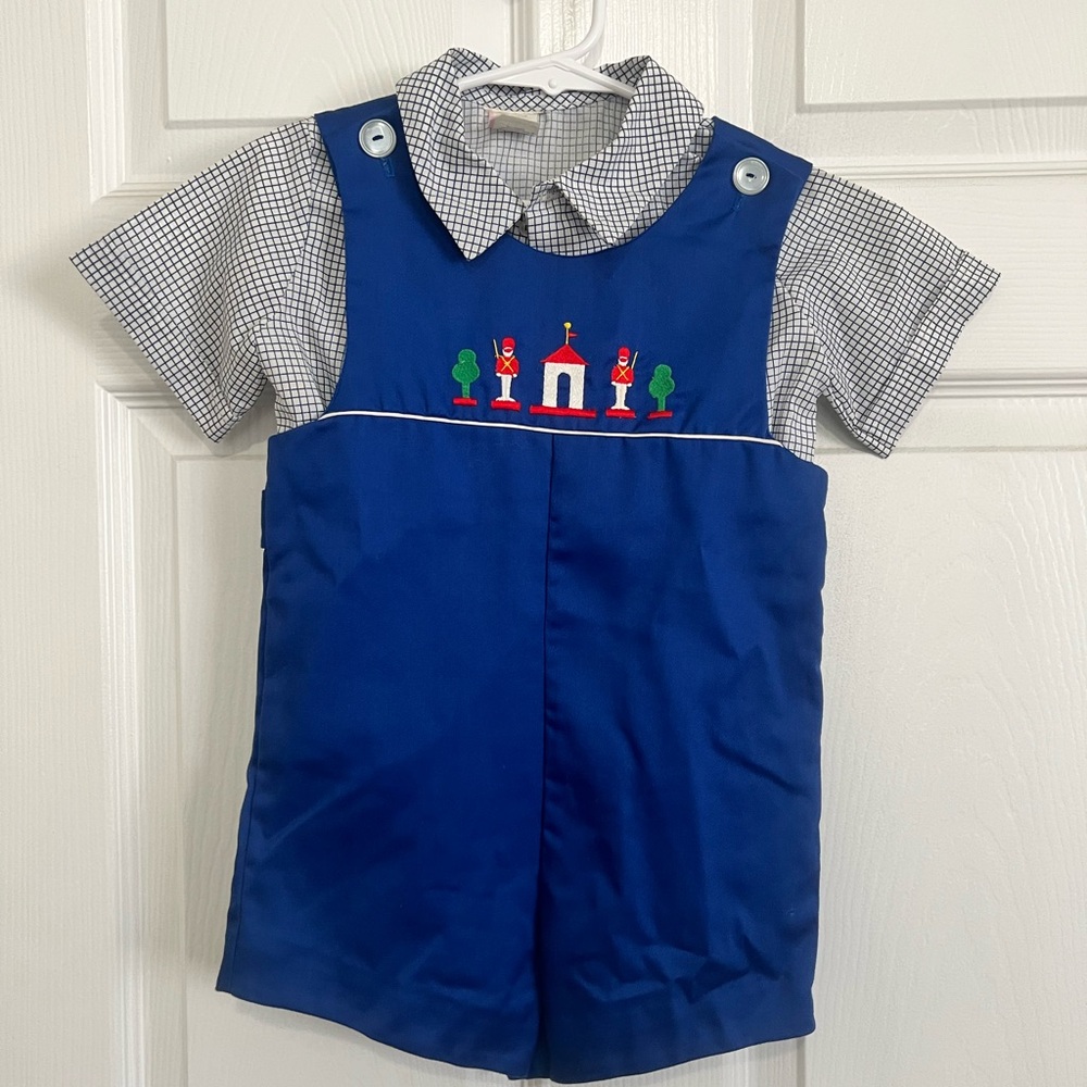 Vintage Preppy Toddler Blue Kids Bodysuit with Embroidered Design